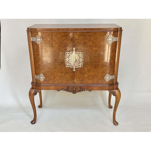 163 - COCKTAIL CABINET, early 20th century English burr walnut and silvered metal mounted, Queen Anne styl... 