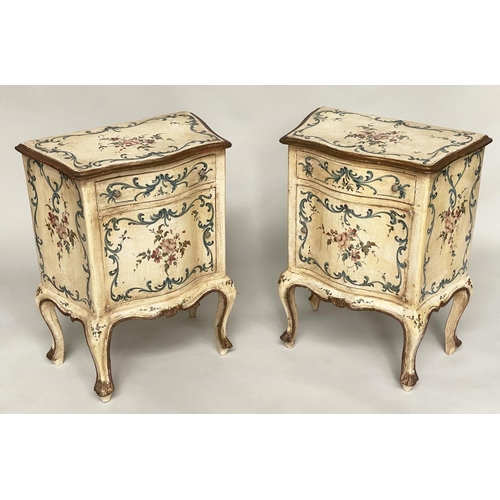 164 - FLORENTINE COMMODES, a pair, early 20th century polychrome painted each serpentine with drawer and d... 