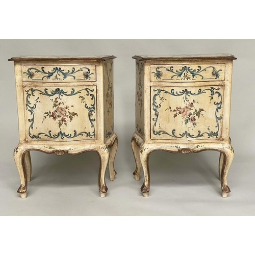 164 - FLORENTINE COMMODES, a pair, early 20th century polychrome painted each serpentine with drawer and d... 