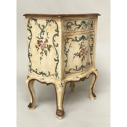 164 - FLORENTINE COMMODES, a pair, early 20th century polychrome painted each serpentine with drawer and d... 