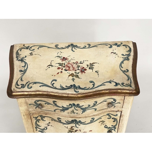 164 - FLORENTINE COMMODES, a pair, early 20th century polychrome painted each serpentine with drawer and d... 