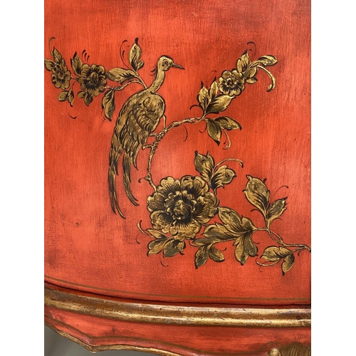 165 - SIDE CABINET, 20th century Italian parcel gilt and scarlet lacquer Chinoiserie decorated with a frie... 