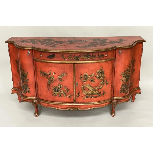 165 - SIDE CABINET, 20th century Italian parcel gilt and scarlet lacquer Chinoiserie decorated with a frie... 