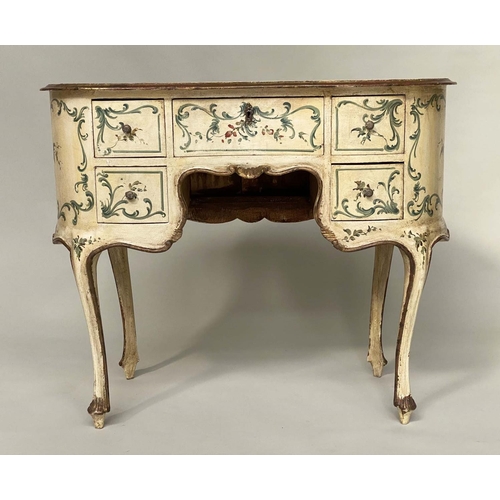 166 - FLORENTINE WRITING TABLE, early 20th century polychrome painted with five drawers and knee hole, 95c... 