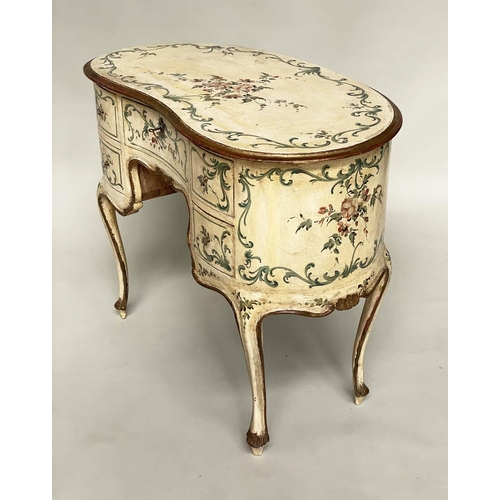 166 - FLORENTINE WRITING TABLE, early 20th century polychrome painted with five drawers and knee hole, 95c... 