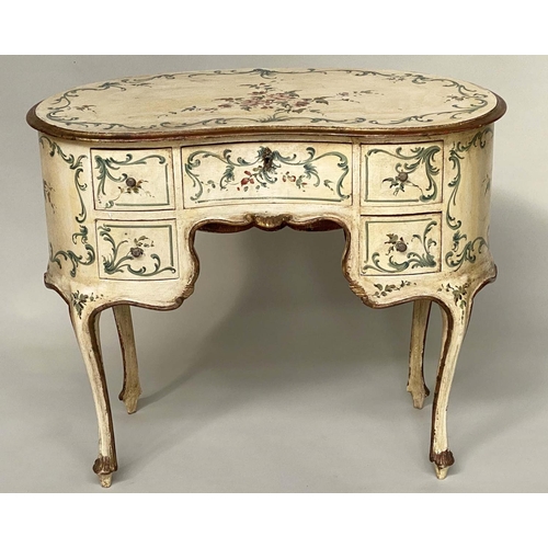 166 - FLORENTINE WRITING TABLE, early 20th century polychrome painted with five drawers and knee hole, 95c... 