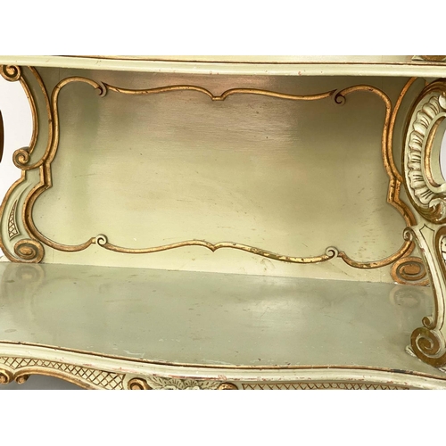 167 - DISPLAY SHELVES, Continental late 19th/early 20th century green and parcel gilt with four graduated ... 