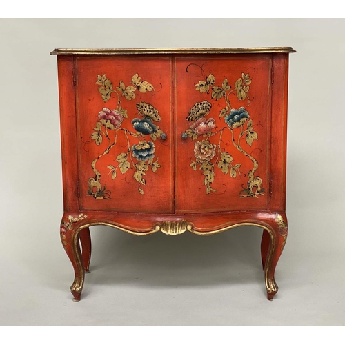 170 - SIDE CABINET, early 20th century Italian scarlet lacquered and gilt Chinoiserie decorated with two s... 