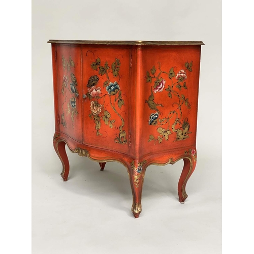 170 - SIDE CABINET, early 20th century Italian scarlet lacquered and gilt Chinoiserie decorated with two s... 