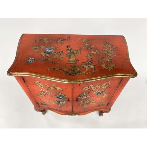 170 - SIDE CABINET, early 20th century Italian scarlet lacquered and gilt Chinoiserie decorated with two s... 