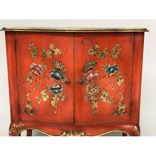 170 - SIDE CABINET, early 20th century Italian scarlet lacquered and gilt Chinoiserie decorated with two s... 