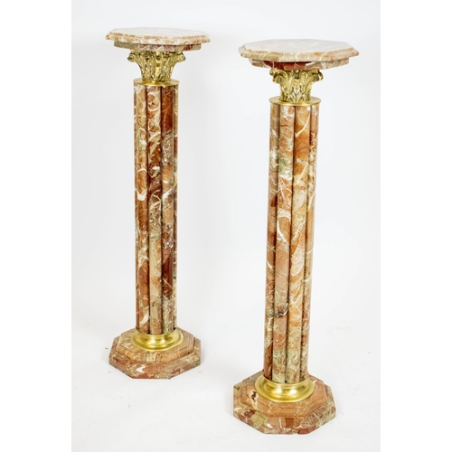 194 - PEDESTALS, 103cm H x 30cm, a pair, marble and brass mounted. (2)