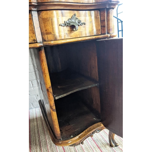 195 - DESK, 123cm W x 62cm D x 80cm H, early 20th century Italian olive wood with three drawers and two do... 