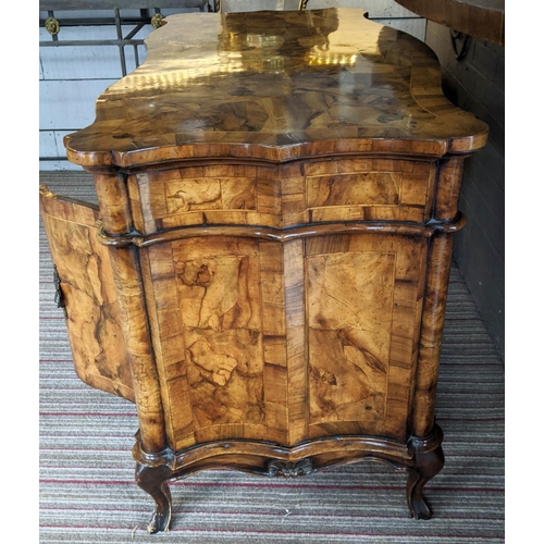 195 - DESK, 123cm W x 62cm D x 80cm H, early 20th century Italian olive wood with three drawers and two do... 