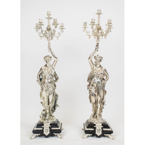 201 - CANDELABRA, 100cm H x 25cm W x 25cm D, a pair, after Jean Louis Gregoire silver plate and marble mod... 