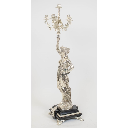 201 - CANDELABRA, 100cm H x 25cm W x 25cm D, a pair, after Jean Louis Gregoire silver plate and marble mod... 