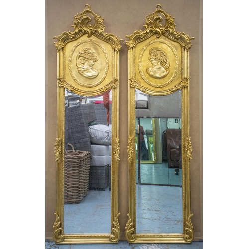 202 - PIER MIRRORS, 178cm H x 53cm W, a pair, Belle Epoque style, gilt framed with narrow plates. (2)