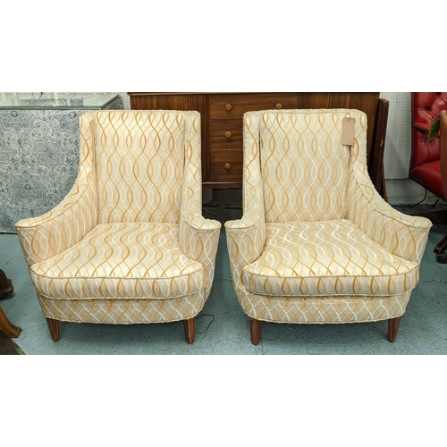 207 - PAIR OF ANDREW MARTIN ARMCHAIRS, each 86cm W x 86cm H, squiggle fabric. (2)