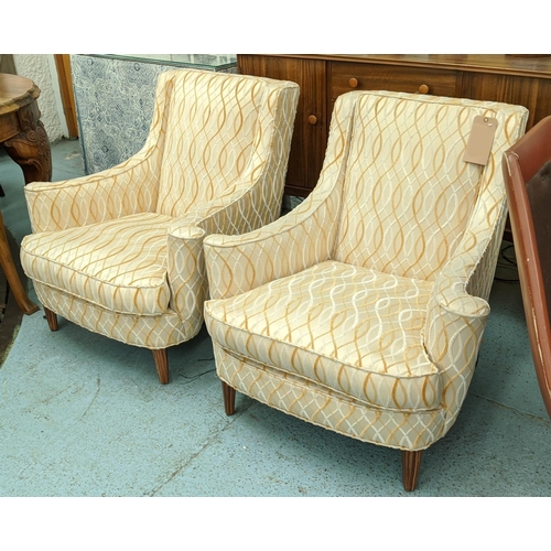 207 - PAIR OF ANDREW MARTIN ARMCHAIRS, each 86cm W x 86cm H, squiggle fabric. (2)