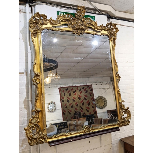 209 - OVERMANTEL MIRROR, 161cm H x 145cm, Victorian giltwood  with decorative berry and fruit detail.