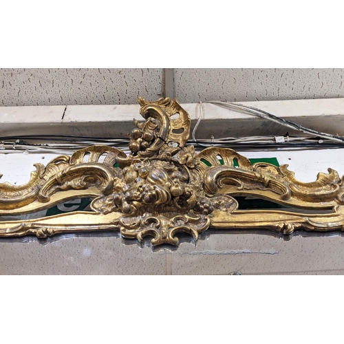 209 - OVERMANTEL MIRROR, 161cm H x 145cm, Victorian giltwood  with decorative berry and fruit detail.