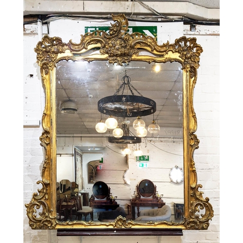 209 - OVERMANTEL MIRROR, 161cm H x 145cm, Victorian giltwood  with decorative berry and fruit detail.