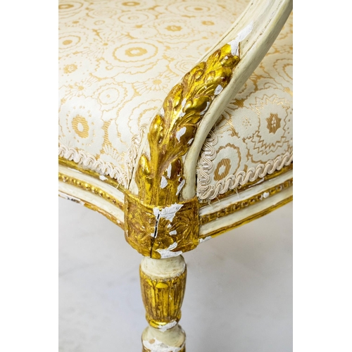 261 - ARMCHAIRS, a pair, George III painted and parcel gilt, circa 1785, in patterned cream upholstery, 96... 