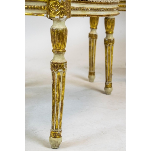 261 - ARMCHAIRS, a pair, George III painted and parcel gilt, circa 1785, in patterned cream upholstery, 96... 