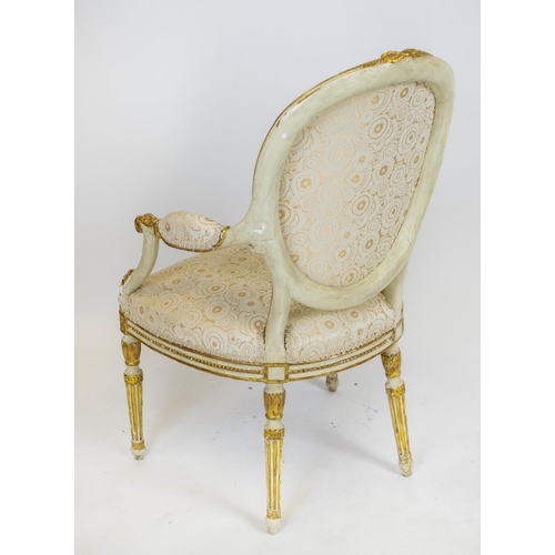 261 - ARMCHAIRS, a pair, George III painted and parcel gilt, circa 1785, in patterned cream upholstery, 96... 