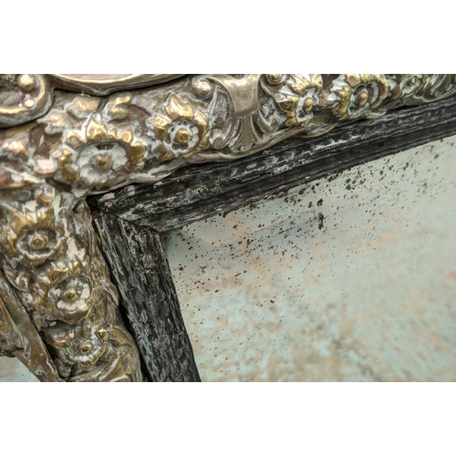 263 - WALL MIRROR, 19th century Flemish silvered repoussé brass frame, with marginal mirrored, bevelled pl... 