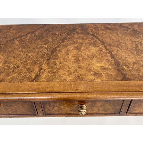 267 - HALL TABLE, George III design burr walnut and crossbanded with five short drawers and turned taperin... 