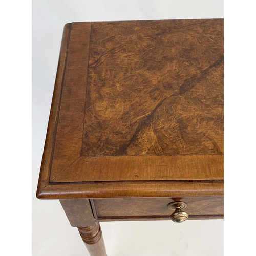 267 - HALL TABLE, George III design burr walnut and crossbanded with five short drawers and turned taperin... 