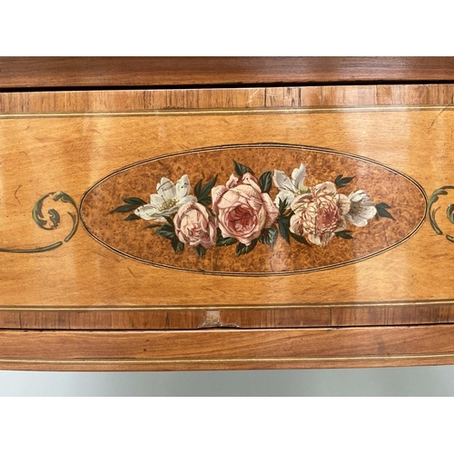 271 - BONHEUR DU JOUR, Edwardian satinwood, tulipwood crossbanded and hand painted with flowers, the serpe... 