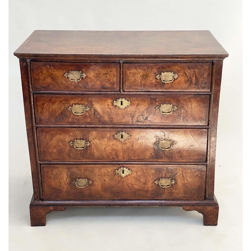 273 - CHEST, early 18th century English Queen Anne figured walnut and crossbanded with two short above thr... 