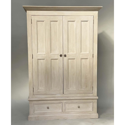 278 - ARMOIRE, French style traditionally grey painted with two panelled doors enclosing hanging space abo... 