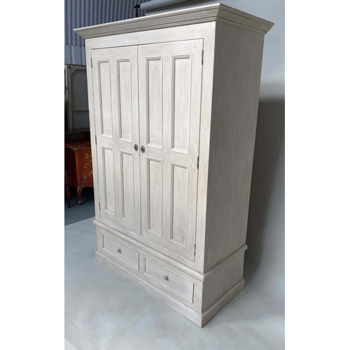 278 - ARMOIRE, French style traditionally grey painted with two panelled doors enclosing hanging space abo... 