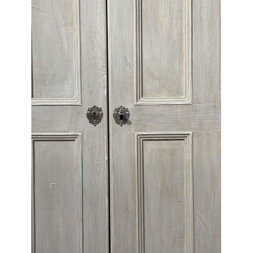 278 - ARMOIRE, French style traditionally grey painted with two panelled doors enclosing hanging space abo... 