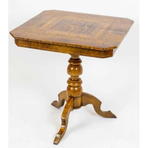 282 - PEDESTAL TABLE, 63cm H x 60cm x 60cm, 19th century Italian walnut, marquetry and parquetry.