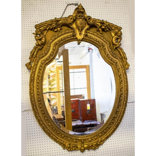 283 - WALL MIRROR, 122cm H x 90cm, late 19th/early 20th century Continental giltwood and gesso with old be... 