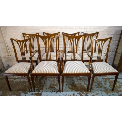 290 - DINING CHAIRS, a set of eight, Edwardian mahogany and boxwood strung, circa 1910, including two armc... 