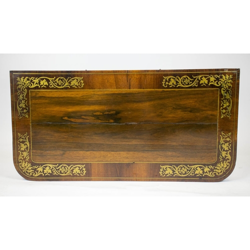 292 - CARD TABLE, 72cm H x 91cm W x 46cm D, Regency rosewood and brass inlaid with green baize foldover to... 