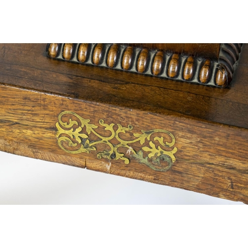 292 - CARD TABLE, 72cm H x 91cm W x 46cm D, Regency rosewood and brass inlaid with green baize foldover to... 