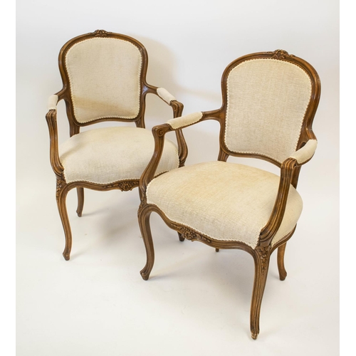 294 - FAUTEUILS, 96cm H x 62cm W, a pair, Louis XV style beechwood in cream chenille. (2)