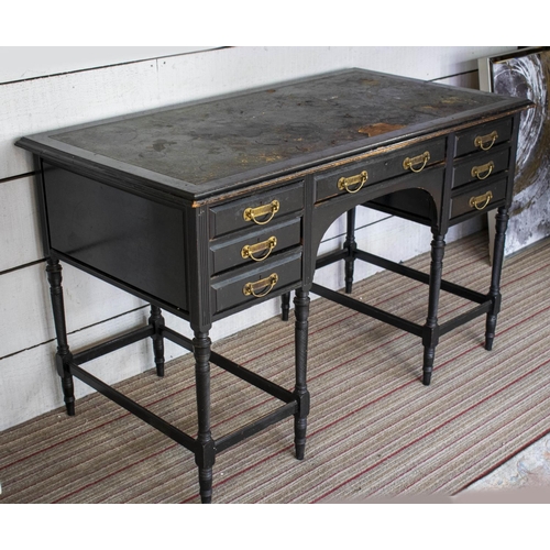 295 - COLLINSON AND LOCK DESK, 75cm H x 121cm W x 66cm D, Victorian aesthetic ebonised, circa 1880, with s... 