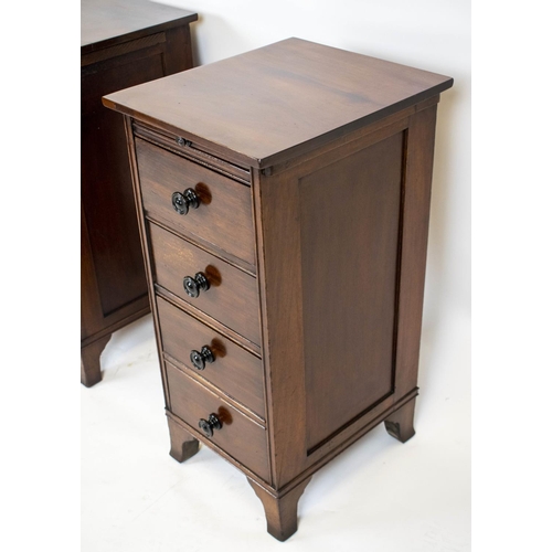 298 - BEDSIDE CHESTS, 77cm H x 37cm W x 42cm D, a pair, Georgian revival mahogany, each with slide above f... 