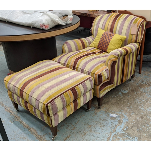 301 - WILLIAM YEOWARD PERRY ARMCHAIR AND RUN UP, 80cm W, in Designers Guild Lanzarac Thistle fabric. (2)