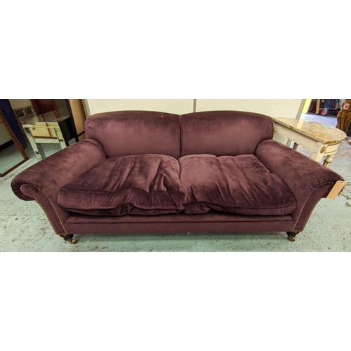 304 - GEORGE SMITH SIGNATURE SOFA, 211cm L x 78cm H, purple fabric upholstered.