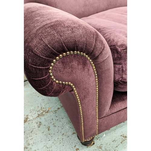 304 - GEORGE SMITH SIGNATURE SOFA, 211cm L x 78cm H, purple fabric upholstered.