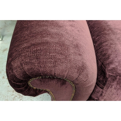 304 - GEORGE SMITH SIGNATURE SOFA, 211cm L x 78cm H, purple fabric upholstered.