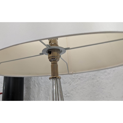 312 - TABLE LAMPS, a pair, 67cm H, Murano style slender glass with polished metal bases, with shades.